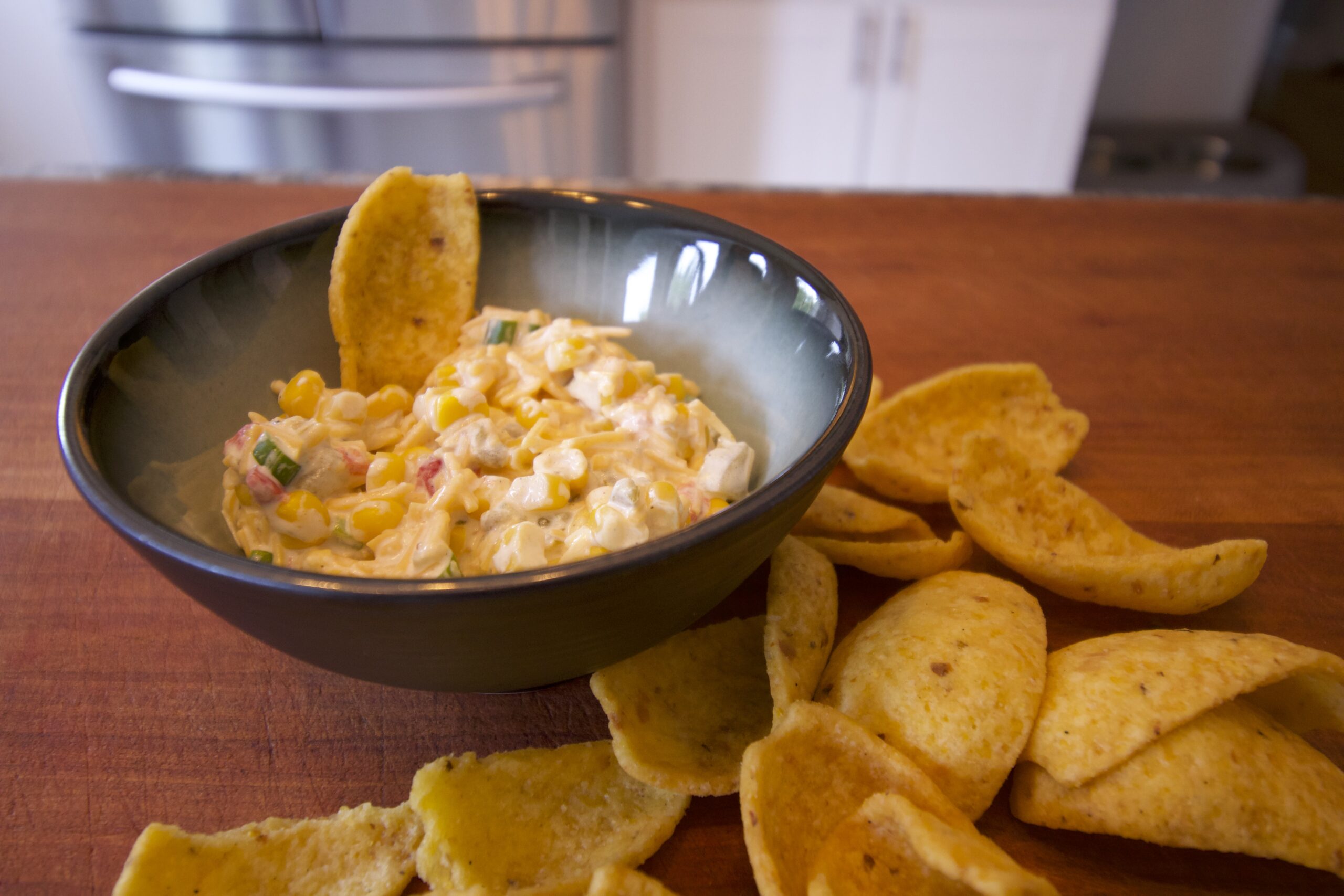 Finished corn dip in a bowl.