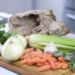 Ingredients for turkey stock on a cutting board