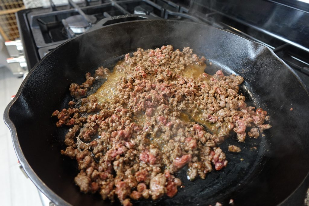 ground beef for tacos cooking